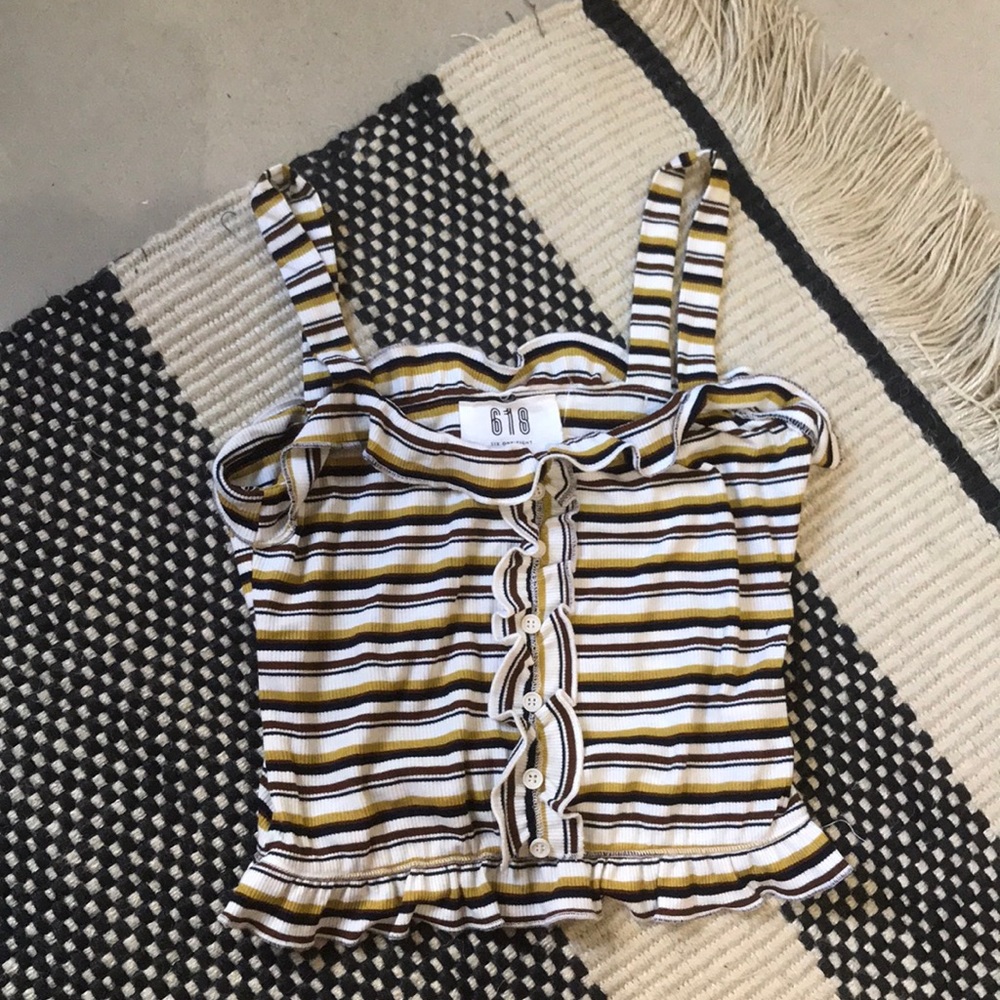 NWT Boutique Crop Striped Tank with Ruffle Detail